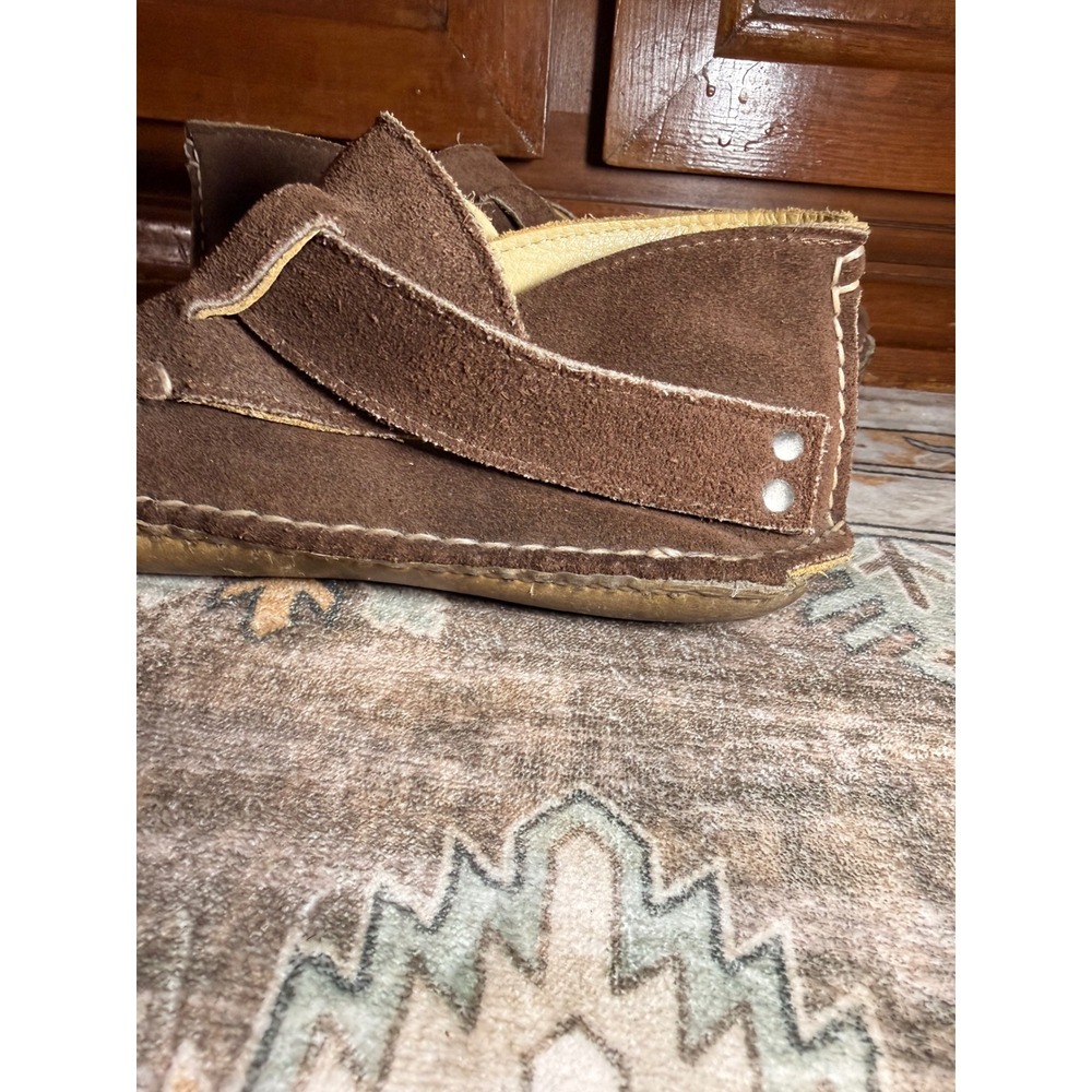 Quoddy Handcrafted Brown Suede Ring Buckle Moccasins Boho Whipstitch Loafers 7.5 - Picture 8 of 16